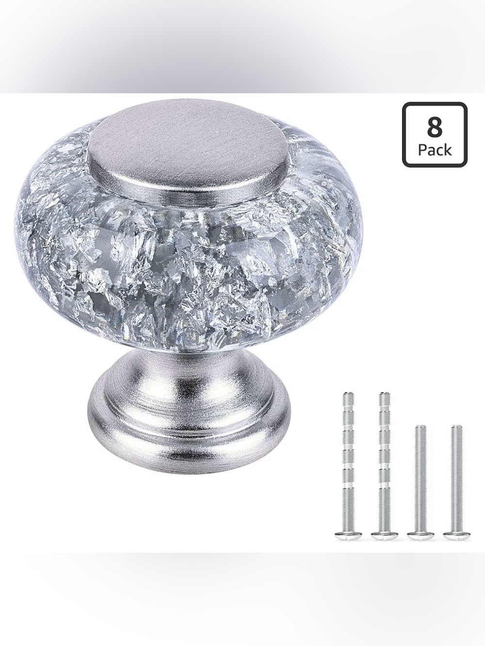 8 Pack Crystal Cabinet Knobs with Silver Accent 1 3/8” (36mm)